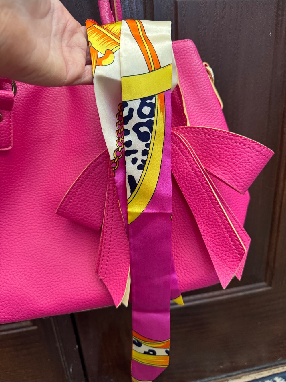 Hot Pink Women's Tote Bag with Bow Accent - Picture 3 of 4